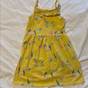 Yellow Parrot Print Kids Dress
